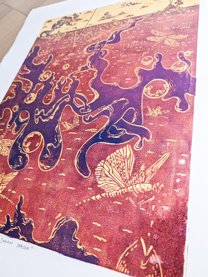 Relief Print | Swarm of Dragonflies